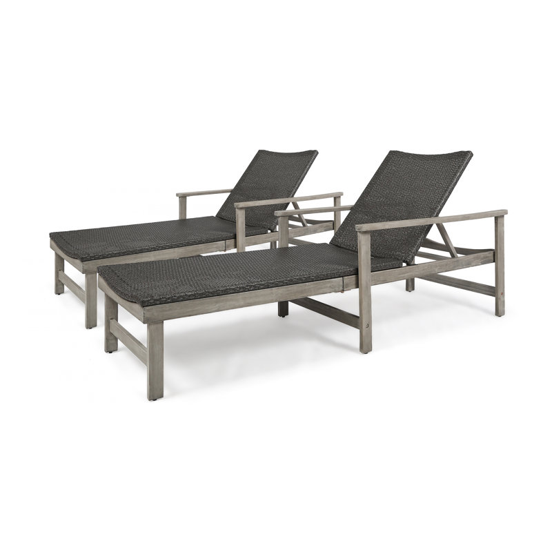 Amanraj Outdoor Wicker Chaise Lounge Set, Light Gray Wash Finish Frame / Mixed Black Cushion