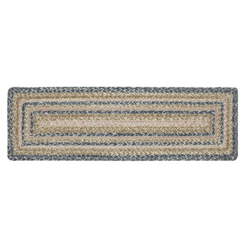 Tapis d'escalier bleu / beige Liseron, Rectangle 8,5 po x 2 pi 3 po