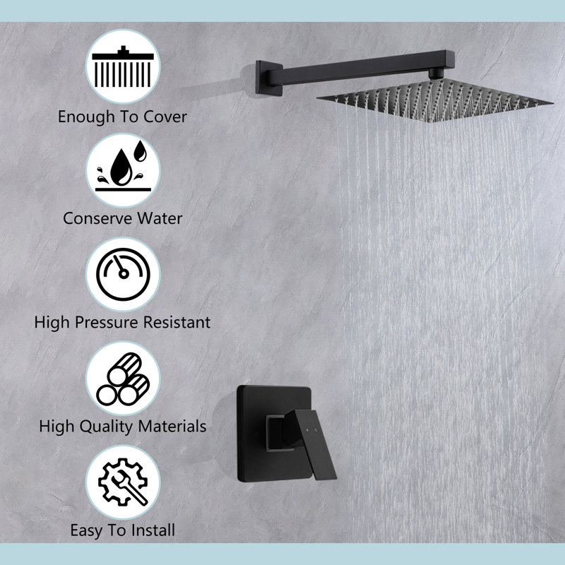 Matte Black Brass Shower System With Rough-in Valve