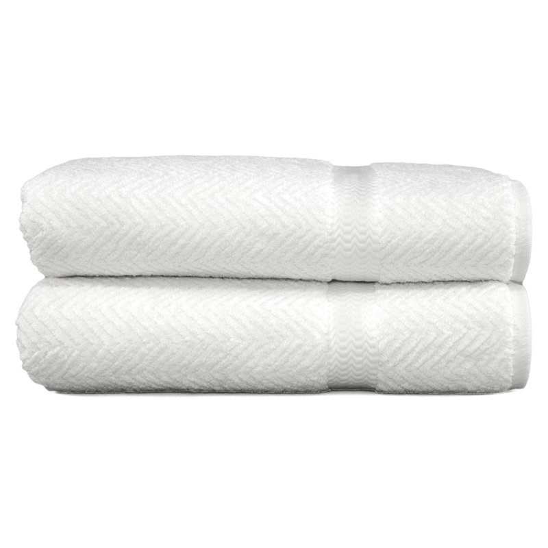Herringbone Turkish Cotton Super Plush Bath Towel, White