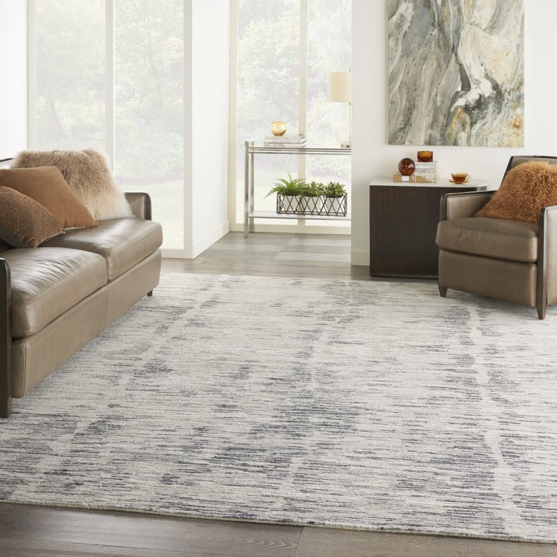 Tapis d'intérieur moderne gris anthracite Nourison Ocean 9 pi 9 po x 13 pi 9 po, Crème, Rectangle 9 pi 9 po x 13 pi 9 po