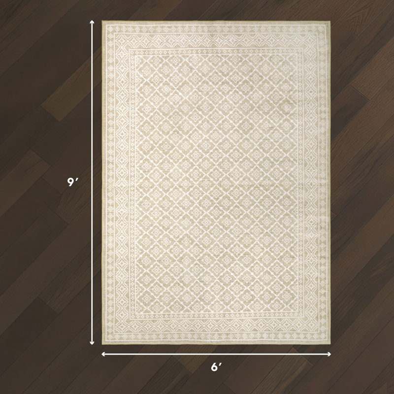 Laura Ashley Washable Printed Velvet Rug, Beige, 6' x 9'