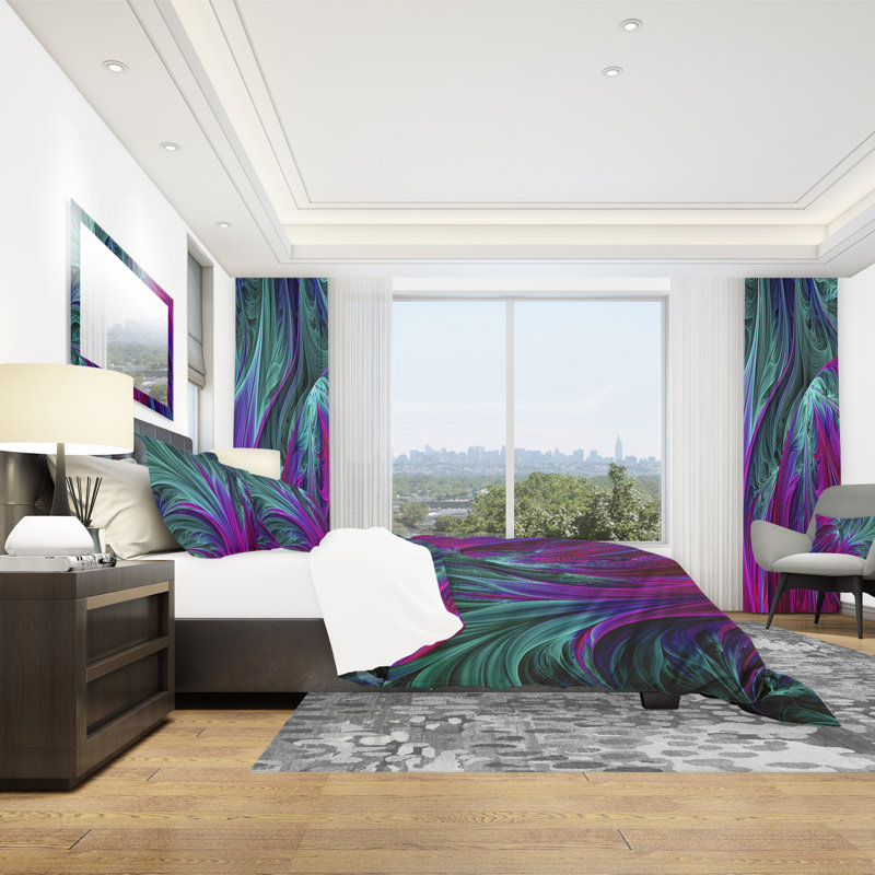 Mauve et vert - Ensemble de housse de couette abstrait - Polyester en microfibre, Housse simple + 1 taie décorative