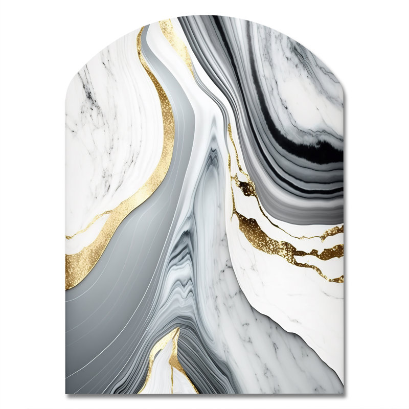 «Abstract Geode Marble Waves Grey II - Abstract Arch», décoration murale asymétrique en métal gris, H 34 po x l 25 po
