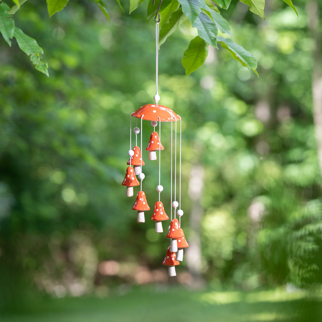Sadaya Red Mushroom Ceramic Hanging Wind Chime Arlmont & Co.