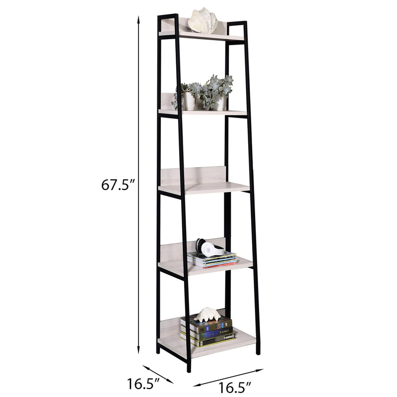 Natural And Black 5 Shelf, For Storing Office Supplies Bookcase, Stylish Industrial Design Living Space