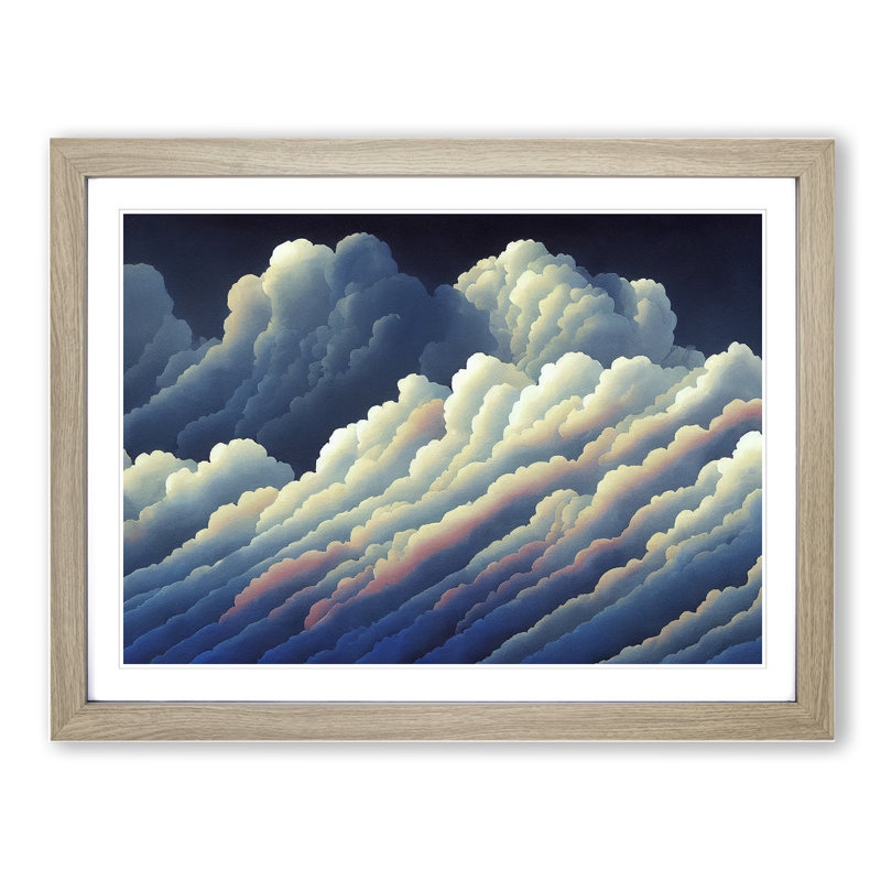Fancy Cloudy Sky - Single Picture Frame Painting, 25cm H x 34cm W x 2cm D, Oak