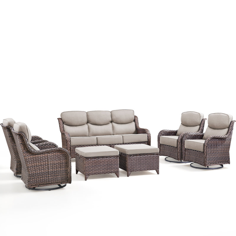 Wickes Haven 7-Person PE Wicker Outdoor Patio Conversation Set With 6" Thickness Cushions, White