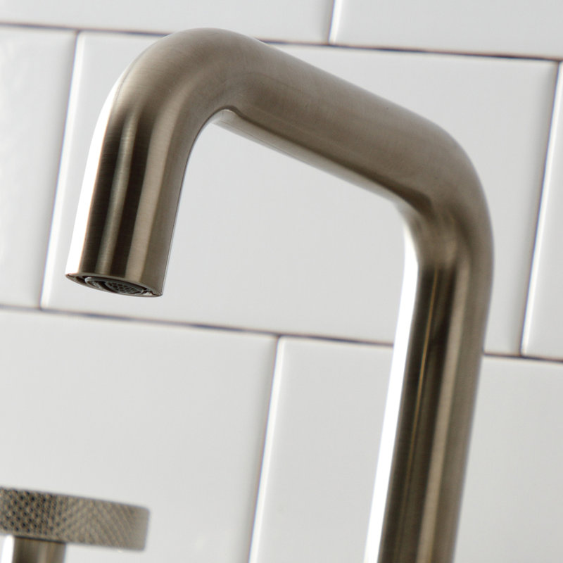 Kingston Brass Webb Two-Handle 3-Hole Deck Mount Widespread Bathroom Faucet with Knurled Handle and Push Pop-Up Drain