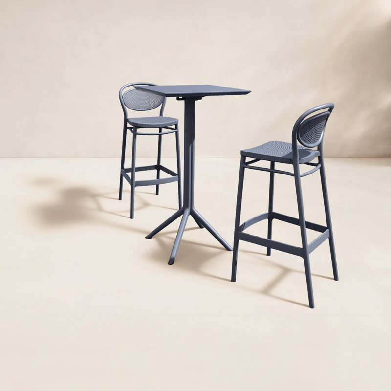 Farrah 23.6" W Plastic Folding 3-Piece Patio Bar Set, Dark Gray