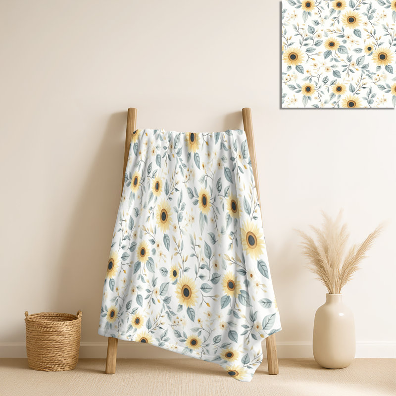 Sunbeam Blooms - couverture florale jaune en peluche, jeté en molleton rustique