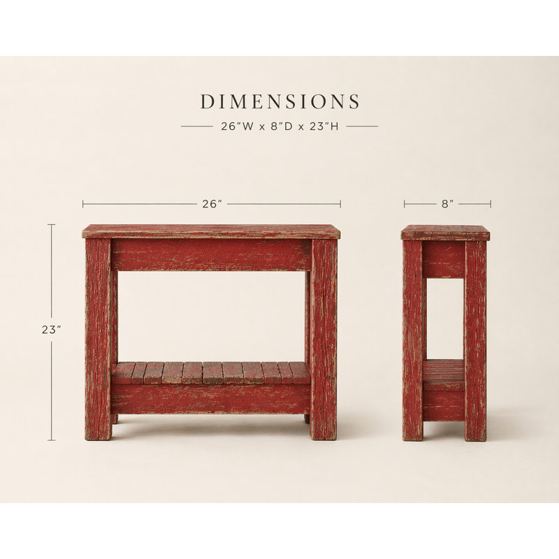 Table d'appoint 26 po en bois récupéré | Table de bout étroite | Table d'appoint en bois massif (rouge), Rouge