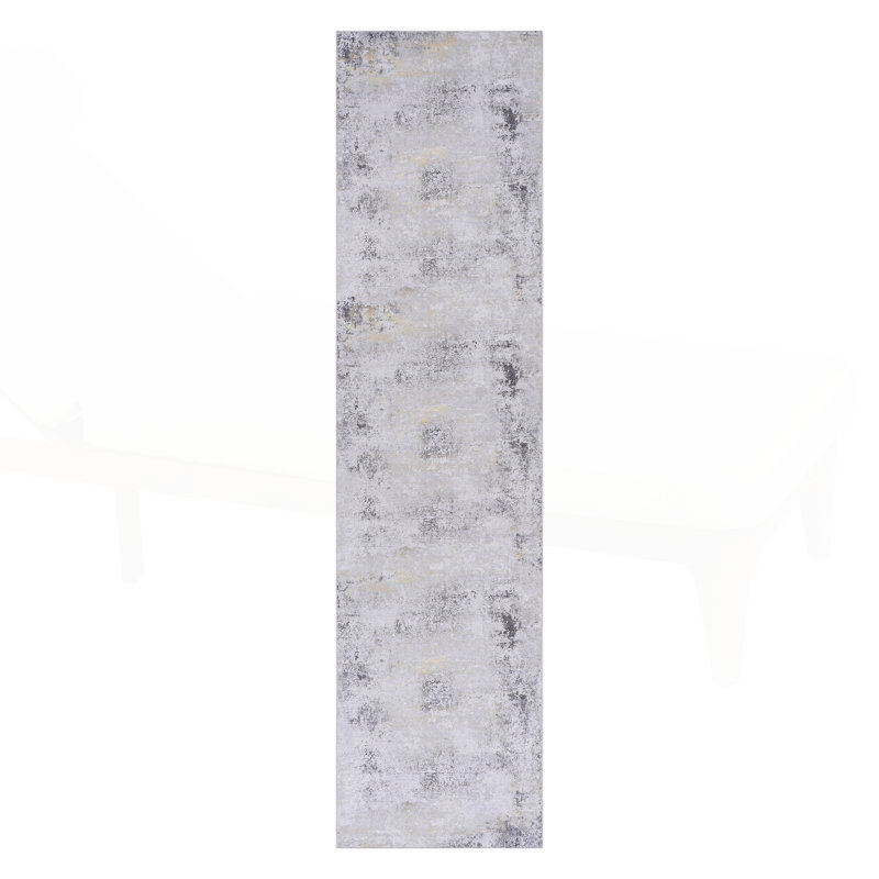 2'6''x10' Runner, Washable Tellervo, Low-Pile, Non-Slip, Non-Shedding, Foldable, Kid & Pet Friendly - Area Tellervos for living room, bedroom, kitchen, dining room Tellervo (Gray/Gold, 2'6''x10')