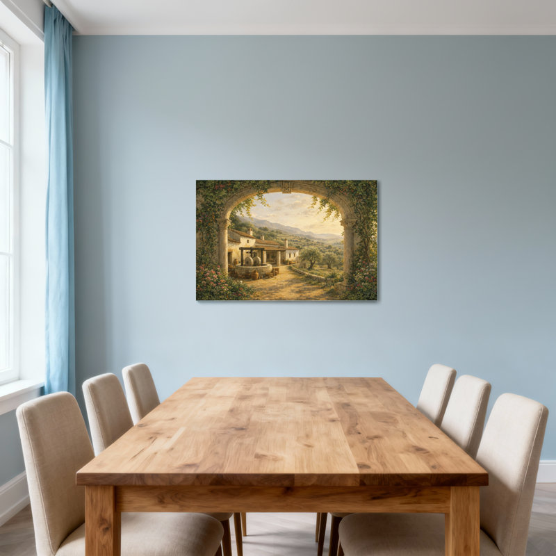 Scène de paysage de village rustique, H 12 po x l 18 po