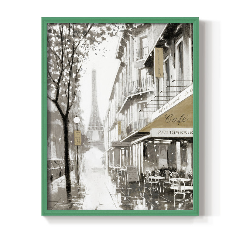 «Stroll Through Paris I», reproduction encadrée - bois massif, H 21 po x l 17 po, Vert