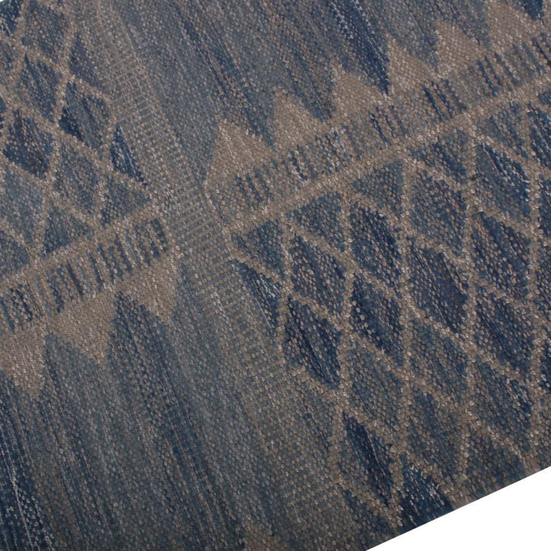 Rug & Kilim’S Scandinavian Style Geometric Blue And Gray Wool Kilim Rug, Rectangle 12' x 16'