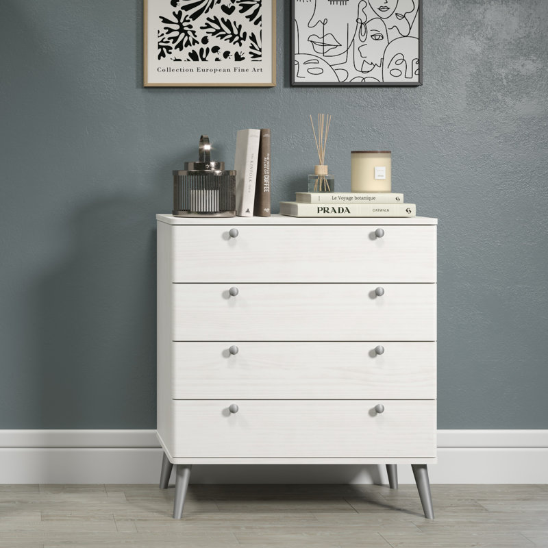 4 Drawer Chest, White Wax Finish