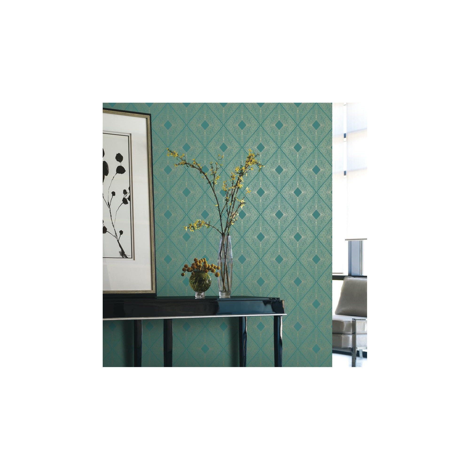 Antonina Vella Modern Metals Modern Geometric Wallpaper, Teal/Gold