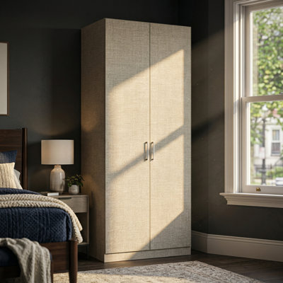77.1'' H Linen-Textured 2-Door Armoire With Drawer & Hanging Rod