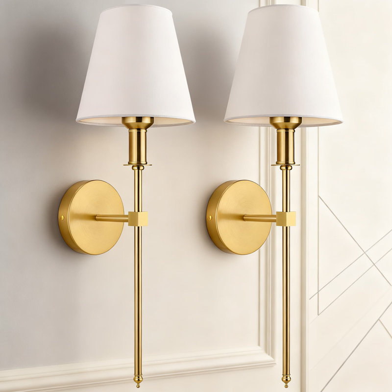 Industrial Wall Sconces Set Of 2 With White Fabric Shades, Retro Hardwired Wall Lights For Bathroom Vanity, Bedroom, Living Room And Kitchen