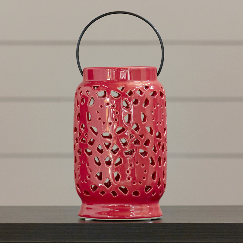 Alica Ceramic Lantern, 9.5" H x 5.7" W x 5.7" D, Terracotta