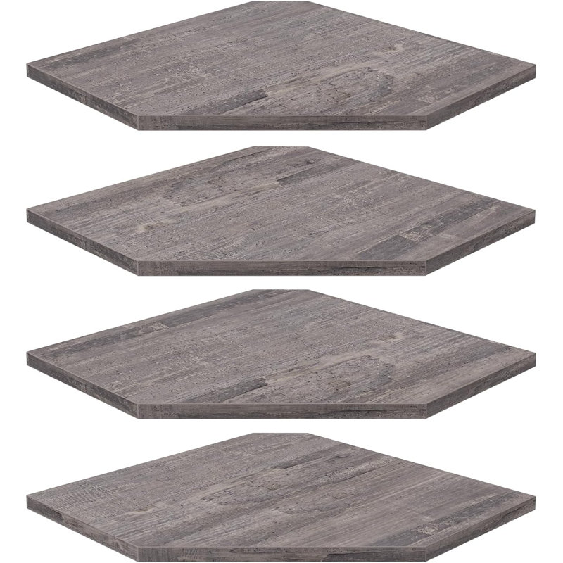 Ensemble de 4 tablettes d'angle flottantes en coin avec trou pour câbles, organisateur de tablettes en bois rustique pour salle de bain, chambre à coucher, cuisine - robuste et facile à installer