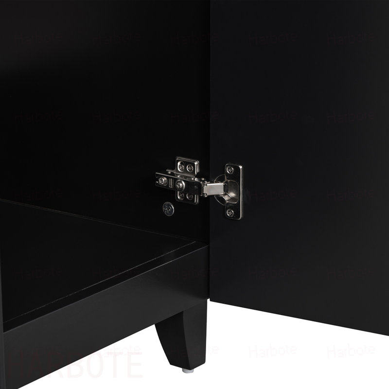 Meuble-lavabo de salle de bain avec lavabo en céramique, 2 tiroirs, 1 porte, Black