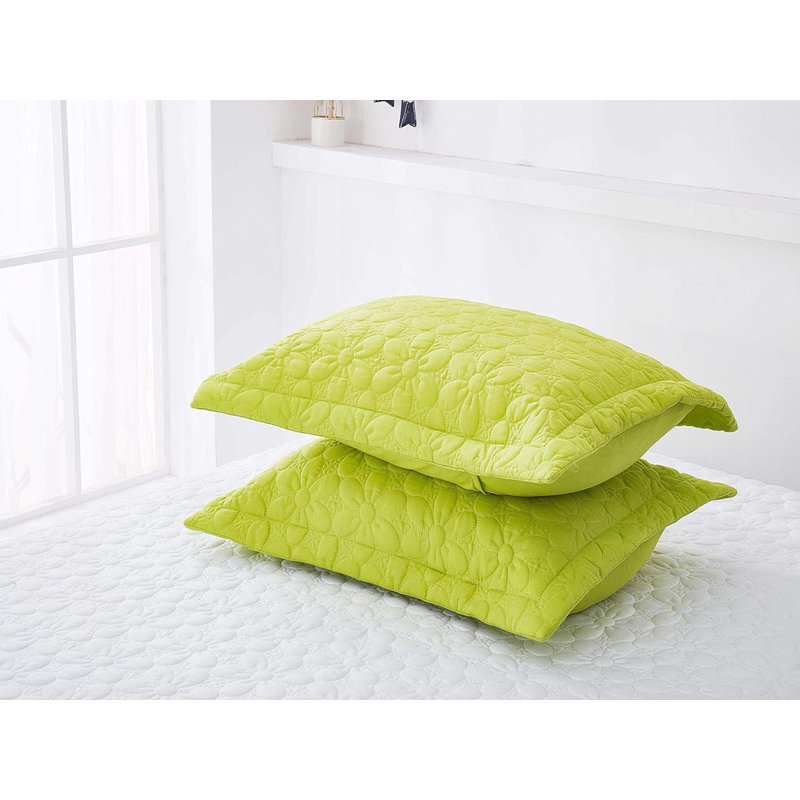 Quilted Floral Bed Pillow Shams, 20" x 26", Lime