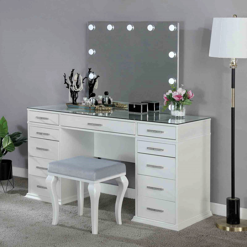 Ensemble de meuble-lavabo 1 pièce avec tabourets rembourrés Glam Style