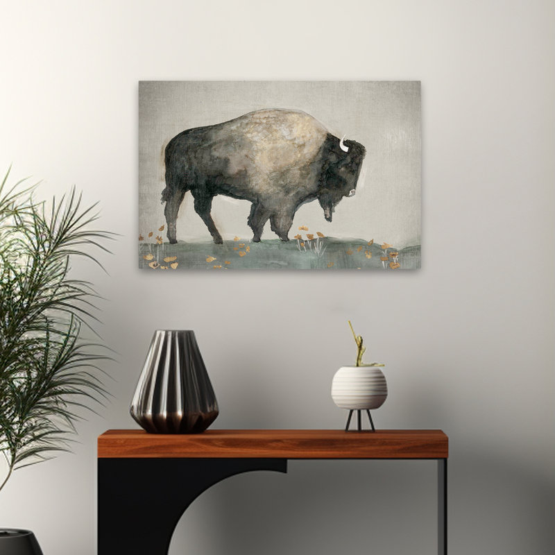 Animaux, Buffalo en coquelicots, art mural, H 16 po x l 24 po