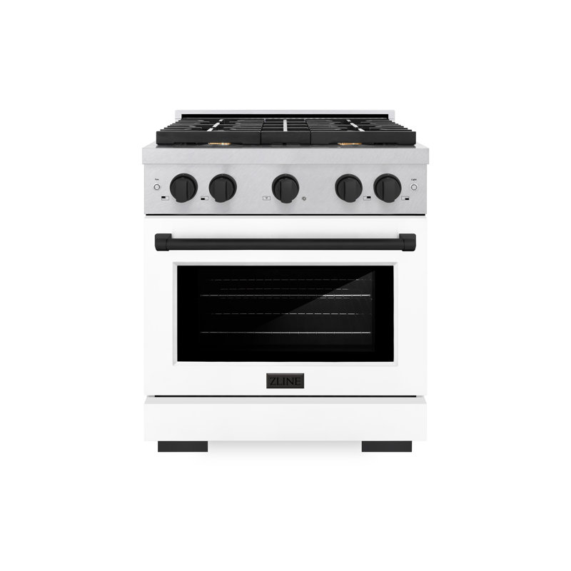 ZLINE Autograph Edition 30 in. 4.2 cu. ft. Paramount Gas Range with 4 Burner Cooktop and Convection Gas Oven in Satin Stainless Steel with White Matte Door and Accents