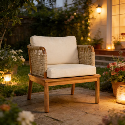Outdoor Acacia Wood Club Chair with Cushions