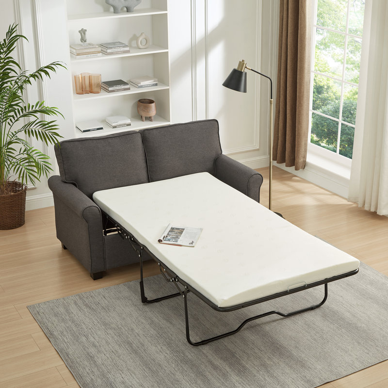 Thaminah 57" Upholstered Sleeper Sofa With Memory Foam Mattress, Gray