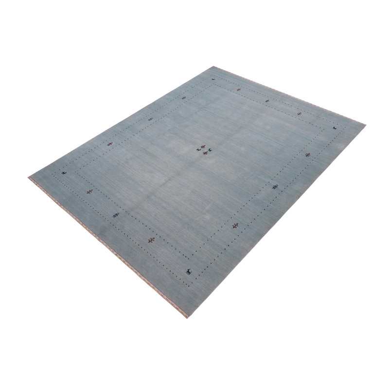 Tapis bleu clair en laine Eclectic Gabbeh Kameron - 8 pi 4 po x 10 pi 0 po