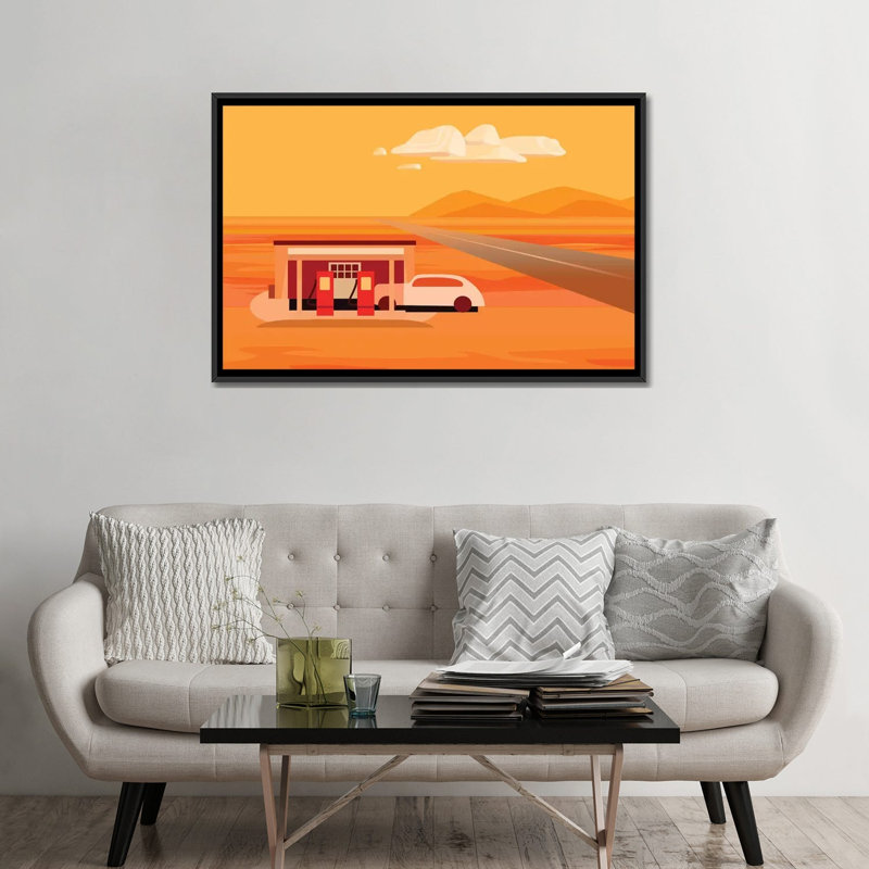 « tonopah gas station », reproduction sur toile, H 32 po x l 48 po x P 1,5 po, Toile avec cadre noir, Pas de tapis