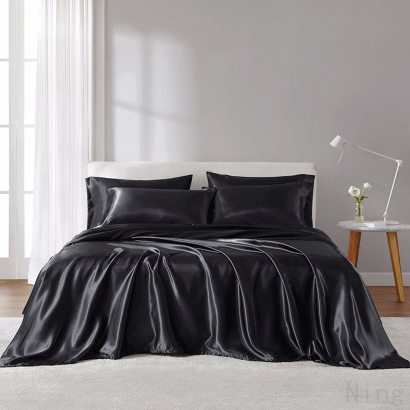 Ensemble de draps 4 pièces, Noir, Édredon simple + 4 pièces supplémentaires