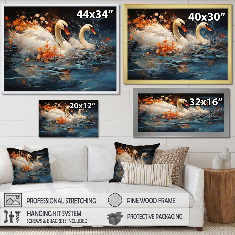 Cygnes voyage I sur toile, H 30 po x l 40 po x P 1,5 po, Cadre flottant noir