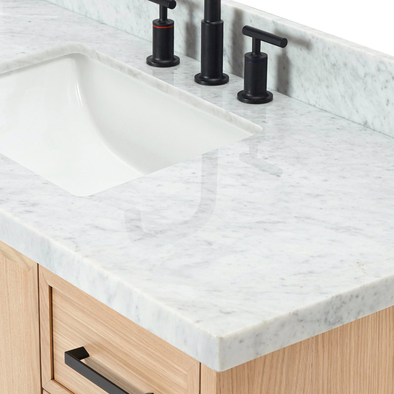ARIEL Kelly 55 Single Sink Bathroom Vanity with Italian Carrara Marble Top, Oak, 55"
