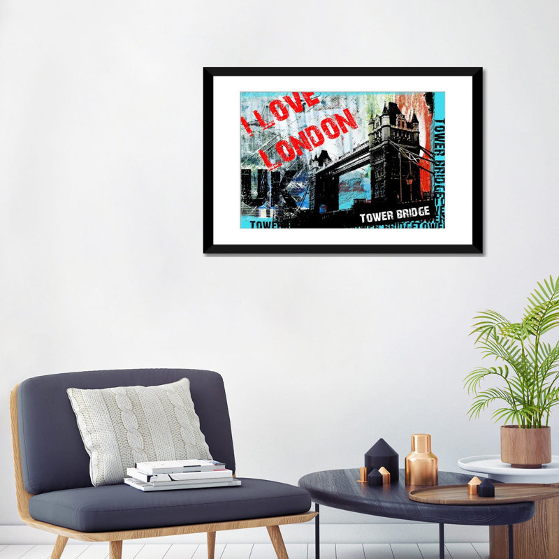 «I Love London» par Luz, impression sur toile, H 16 po x l 24 po x P 1 po, Papier d'art encadré noir, Blanc