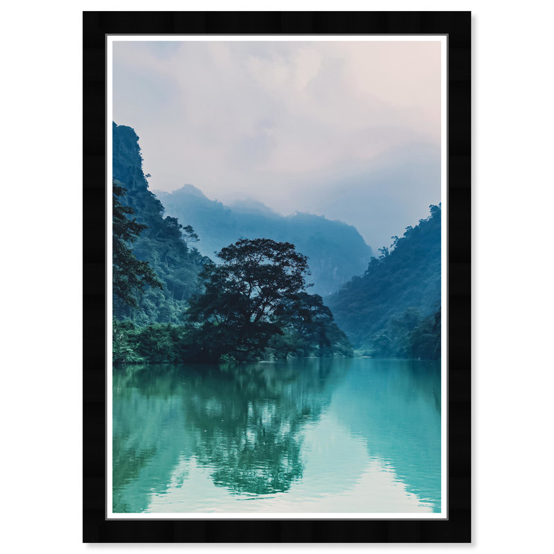 Impression sur papier bleu et floral, eau de rivière et bleu sarcelle, Noir