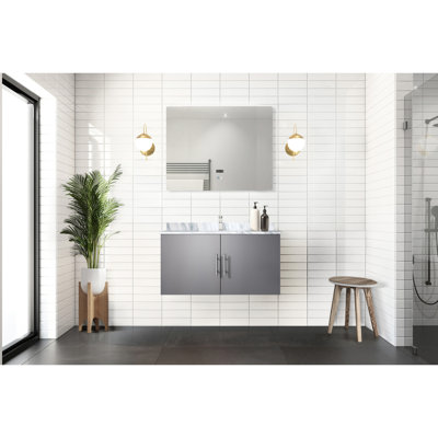 Meuble-lavabo gris foncé de 36 po x P 22 po, surface en marbre et robinet inclus, miroir à DEL, meuble-lavabo à structure 36 po x 22 po, robinet de comptoir et fonction