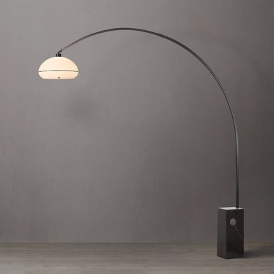 Iconic 95"H Mid-Century Modern Arc Lamp, Black Nickel Steel, Lucite shade, Black Marble Base, Dimmable, Bulb Included