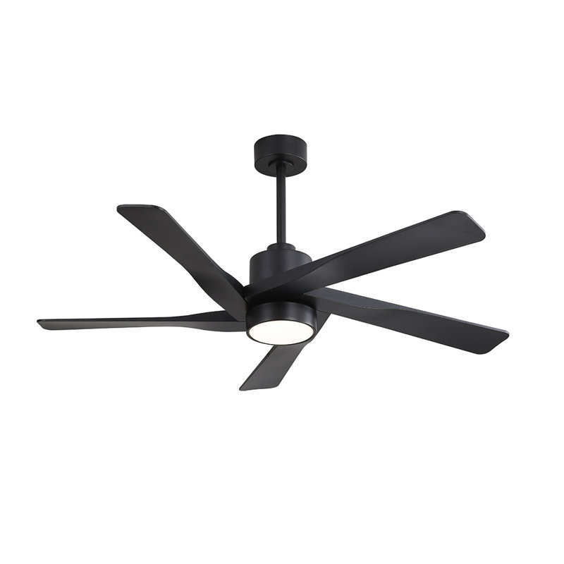 5 - ABS Blades Indoor Ceiling Fan with Light and Remote, Matte Black, 54", Matte Black