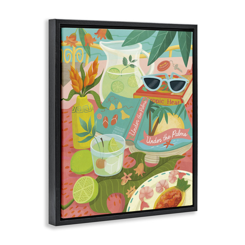 "Tropical Drinks on Beach", art mural encadré par Laura Watson, Cadre flottant noir de jais, H 21 po x l 17 po
