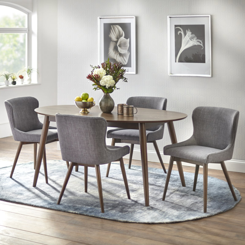 Jevon Four Leg Dining Set, 5 Pieces: Table, 4 Chairs, Gray