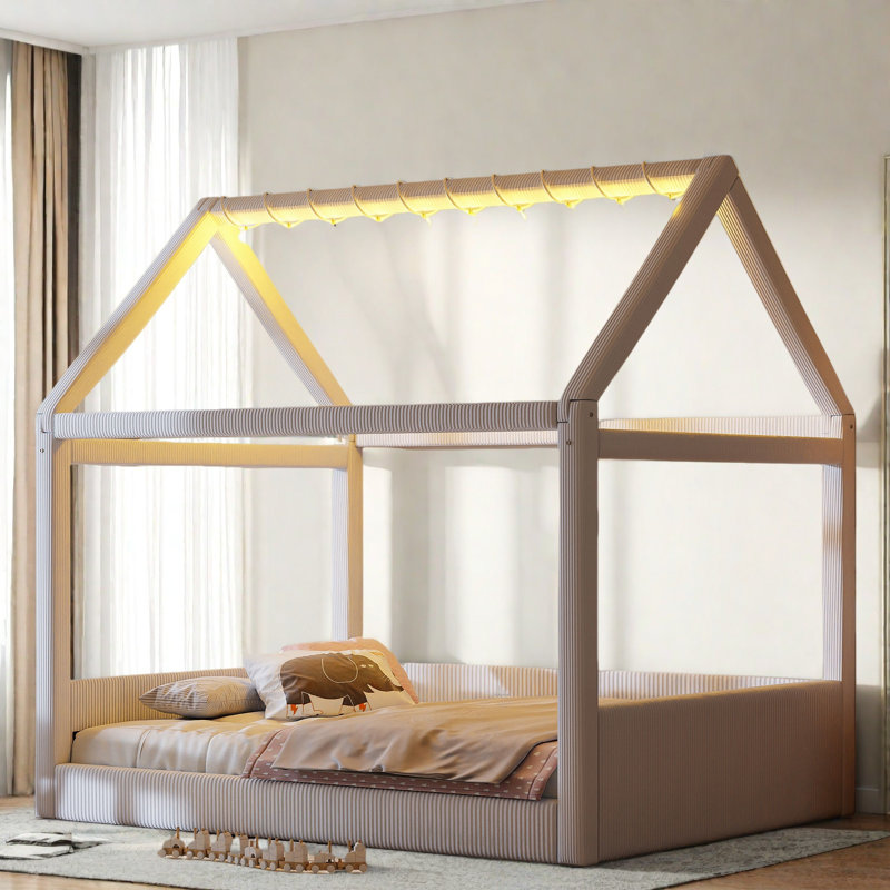 Upholstered Daybed With Led Light Strips, Beige