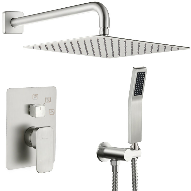 10" Rainfall Shower Head Complete Shower System with Rough-in Valve, Brushed Nickel