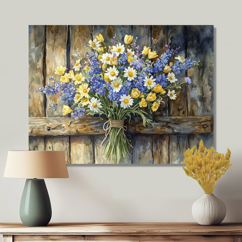 «Country Breeze Bouquet III - Assortiment de bouquets, impression sur métal traditionnelle, H 16 po x l 32 po
