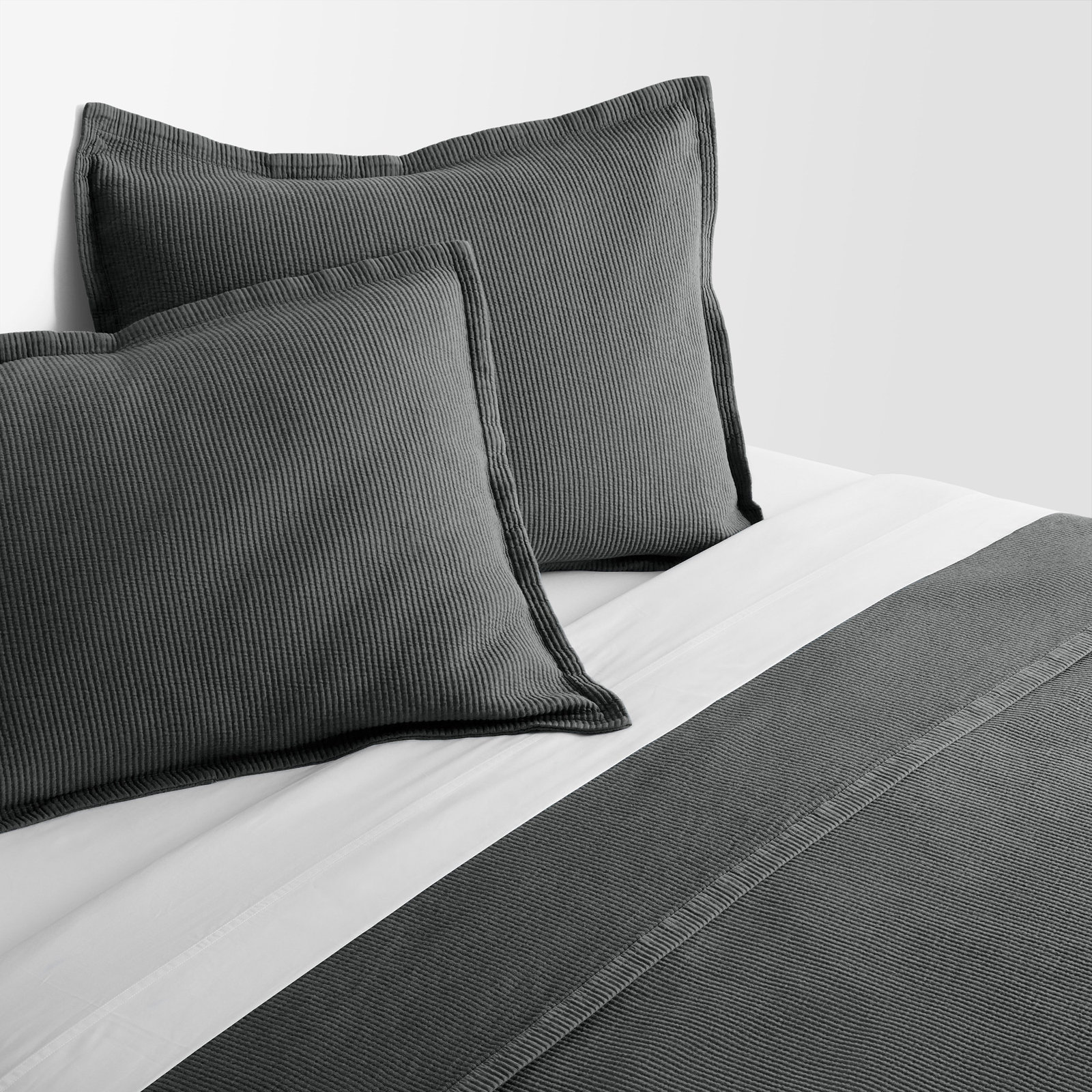 Ripple Cotton Coverlet Set, Charcoal, King Bedspread + 2 King Shams