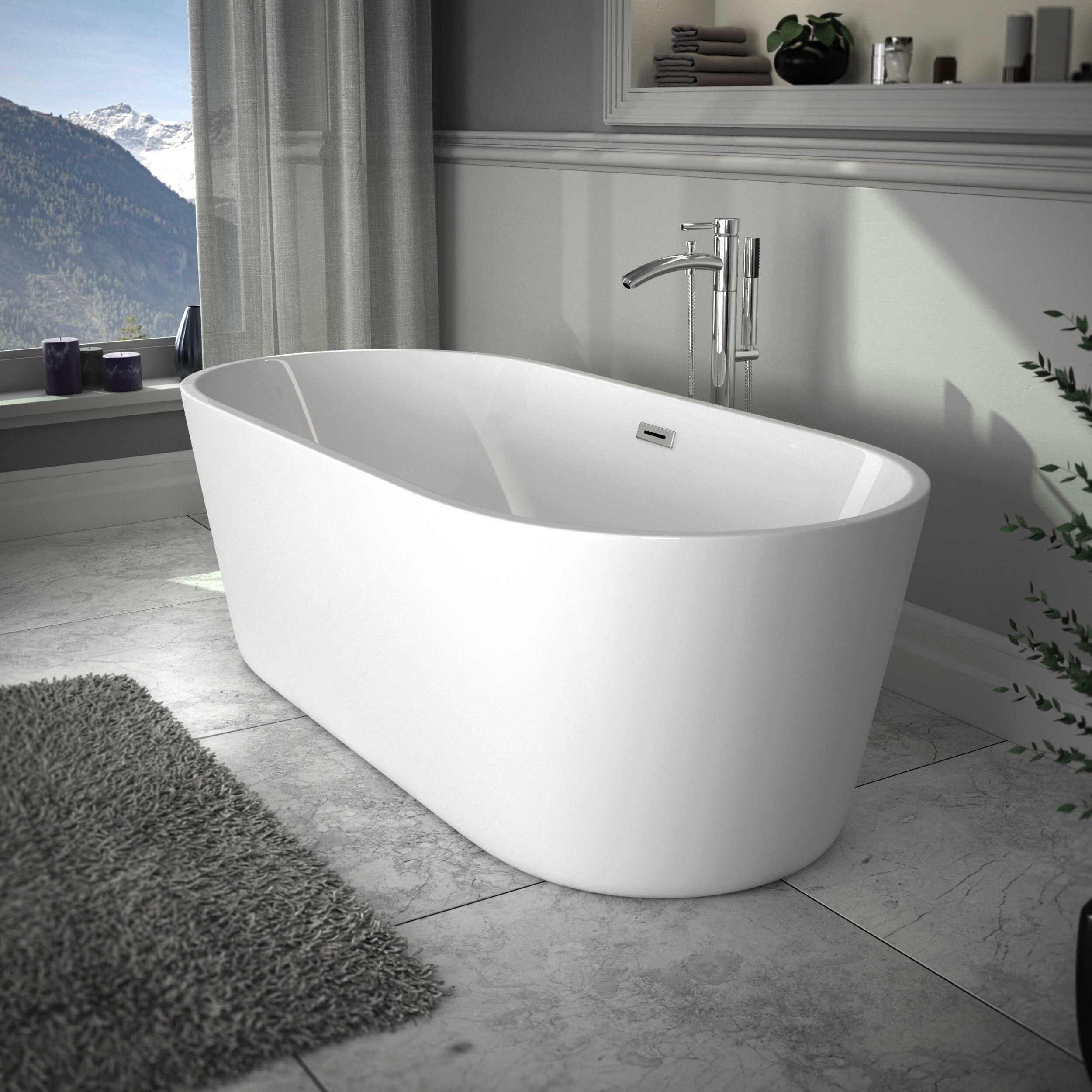 Wyndham Collection Carissa 71 Freestanding Bathtub in White with Brushed Nickel Drain and Overflow Trim